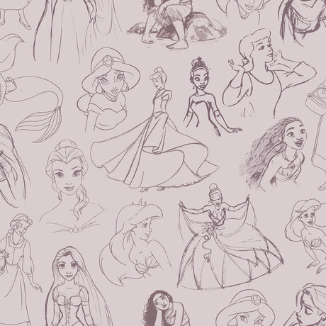 Disney Princess Sketches Plum Peel and Stick Wallpaper by RoomMates - RMWS1380