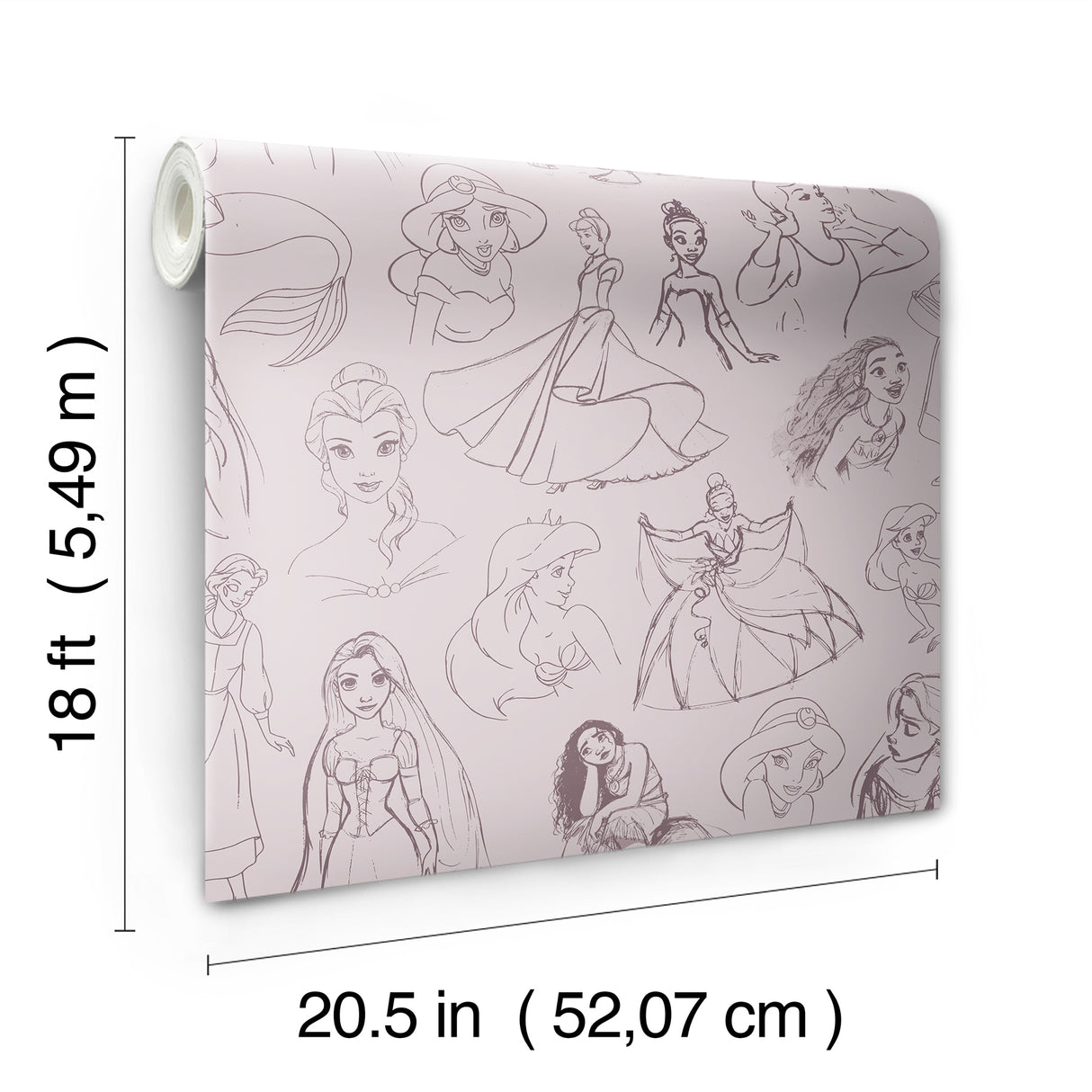 Disney Princess Sketches Plum Whimsical Fairy Tale Hand-Drawn Characters Novelty Kids Peel and Stick Wallpaper by RoomMates - RMWS1380