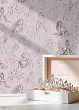 Disney Princess Sketches Plum Whimsical Fairy Tale Hand-Drawn Characters Novelty Kids Peel and Stick Wallpaper by RoomMates - RMWS1380