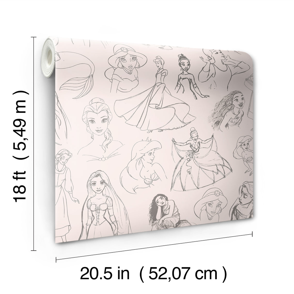 Disney Princess Sketches Pink Peel and Stick Wallpaper by RoomMates Disney Licensed Whimsical Sketch Kids Tween Bedroom Wallpaper - RMWS1381