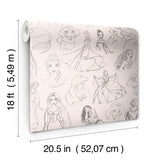 Disney Princess Sketches Pink Peel and Stick Wallpaper by RoomMates Disney Licensed Whimsical Sketch Kids Tween Bedroom Wallpaper - RMWS1381