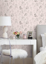 Disney Princess Sketches Pink Peel and Stick Wallpaper by RoomMates Disney Licensed Whimsical Sketch Kids Tween Bedroom Wallpaper - RMWS1381