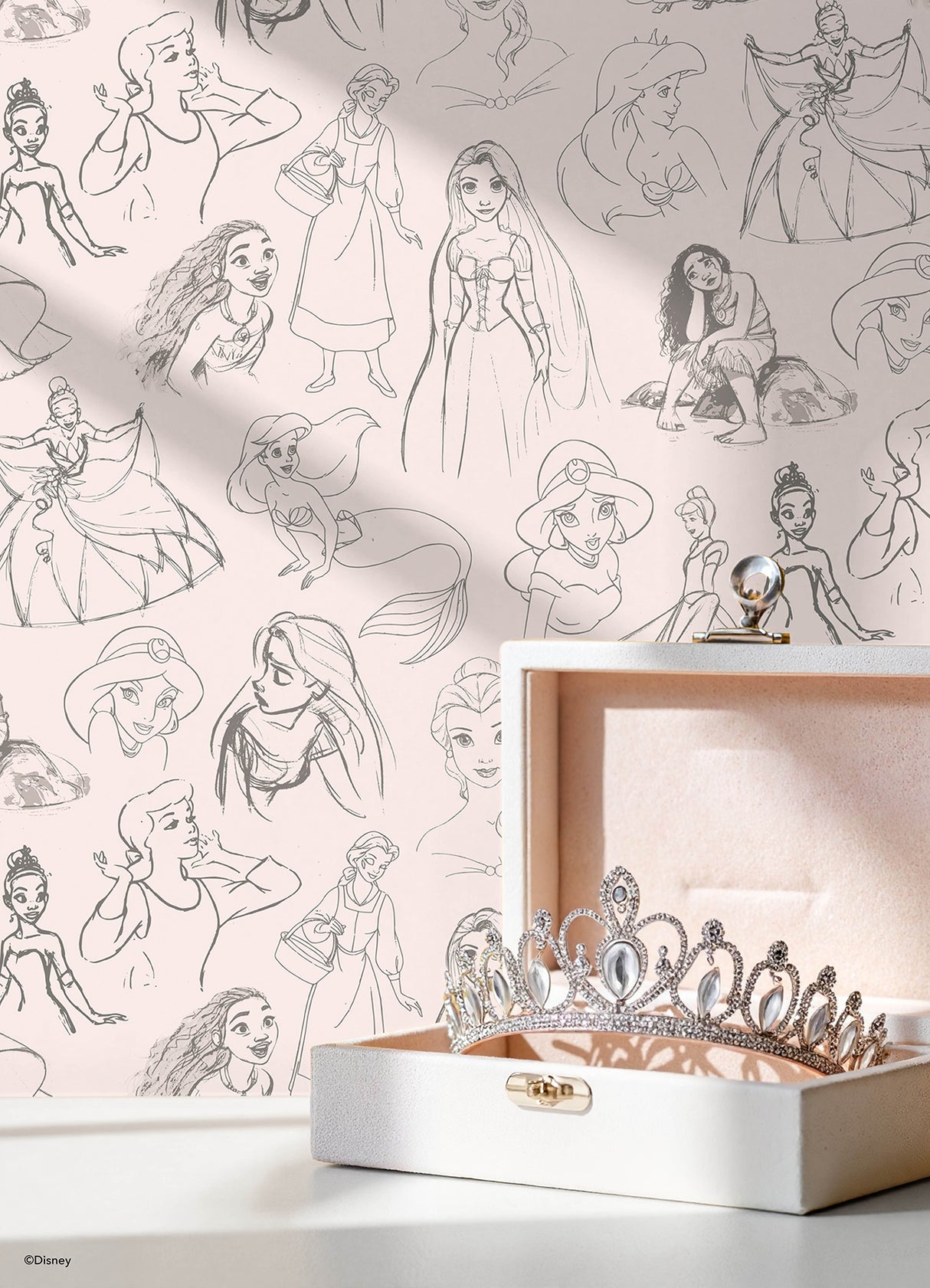 Disney Princess Sketches Pink Peel and Stick Wallpaper by RoomMates Disney Licensed Whimsical Sketch Kids Tween Bedroom Wallpaper - RMWS1381