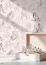 Disney Princess Sketches Pink Peel and Stick Wallpaper by RoomMates Disney Licensed Whimsical Sketch Kids Tween Bedroom Wallpaper - RMWS1381