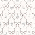 Disney Princess Bows pink peel and stick wallpaper roll by RoomMates featuring bow motif and princess-inspired icons