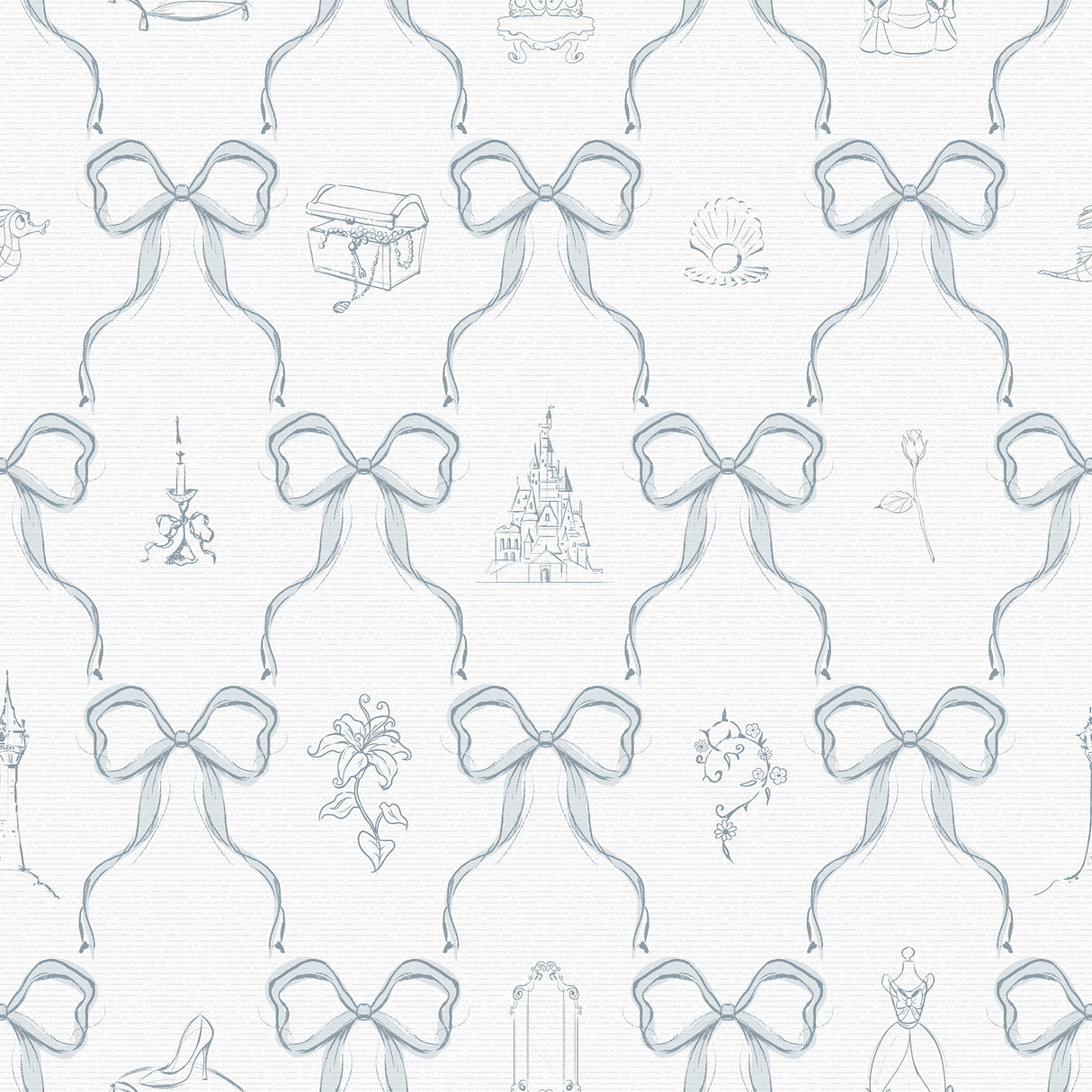 Disney Princess Bows Blue Peel and Stick Wallpaper by RoomMates - RMWS1383