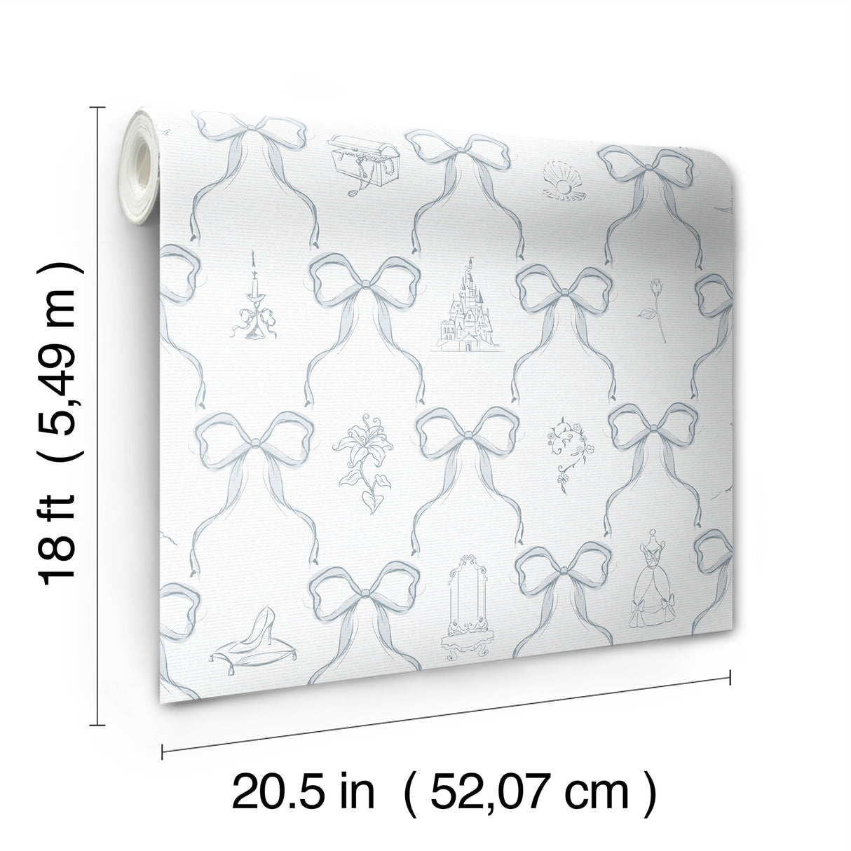 Disney Princess Bows Blue Peel and Stick Wallpaper by RoomMates - Disney Licensed Fairy Tales Fantasy Tween Kids Room Wallpaper RMWS1383