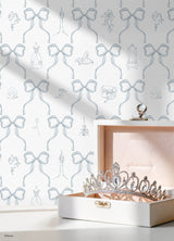 Disney Princess Bows Blue Peel and Stick Wallpaper by RoomMates - Disney Licensed Fairy Tales Fantasy Tween Kids Room Wallpaper RMWS1383