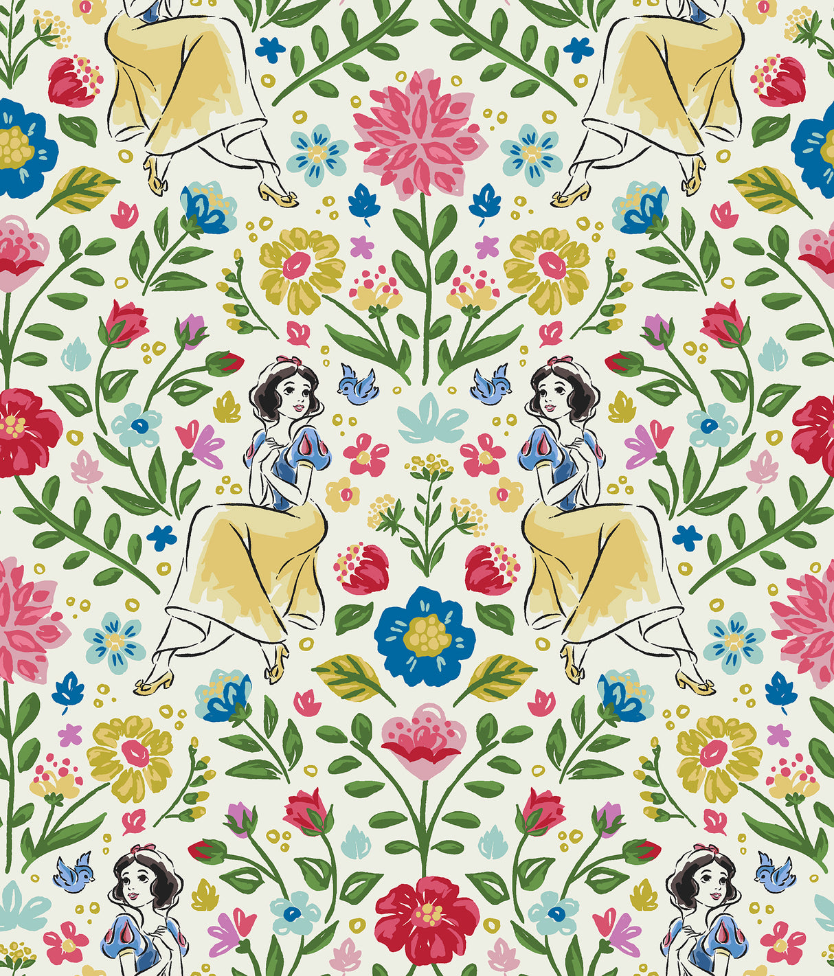 Disney Snow White Wishing Garden peel and stick wallpaper in cream with floral pattern
