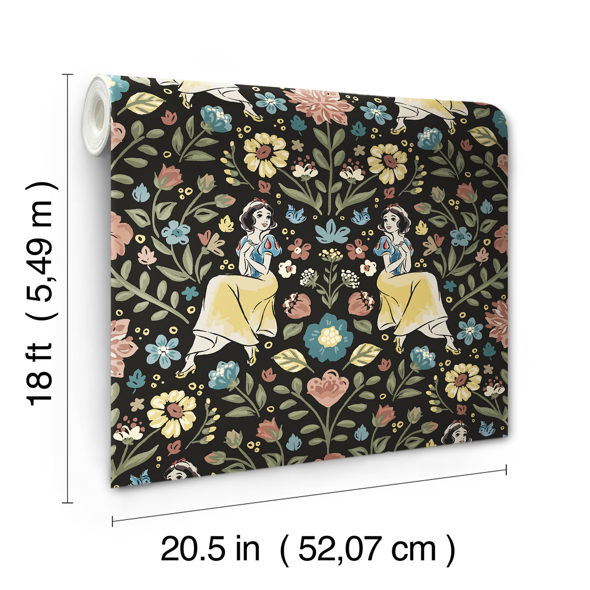 Disney Snow White Wishing Garden Charcoal by RoomMates Peel and Stick Storybook Floral Disney Princess Removable Wallpaper - RMWS1385