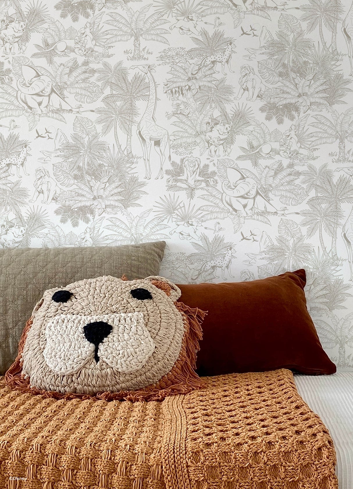 Disney Lion King Tropical Toile Beige by RoomMates Fully Removable Peel and Stick Licensed Disney Safari Kids Wallpaper Roll - RMWS1386
