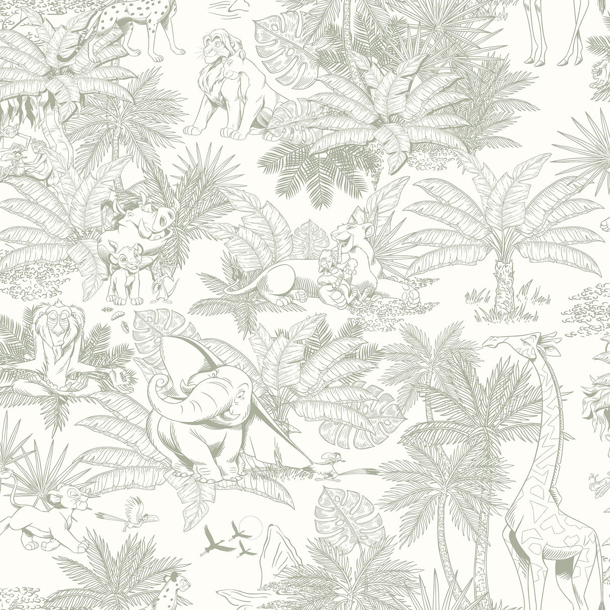 Disney Lion King Tropical Toile Sage Peel and Stick Wallpaper by RoomMates - RMWS1387