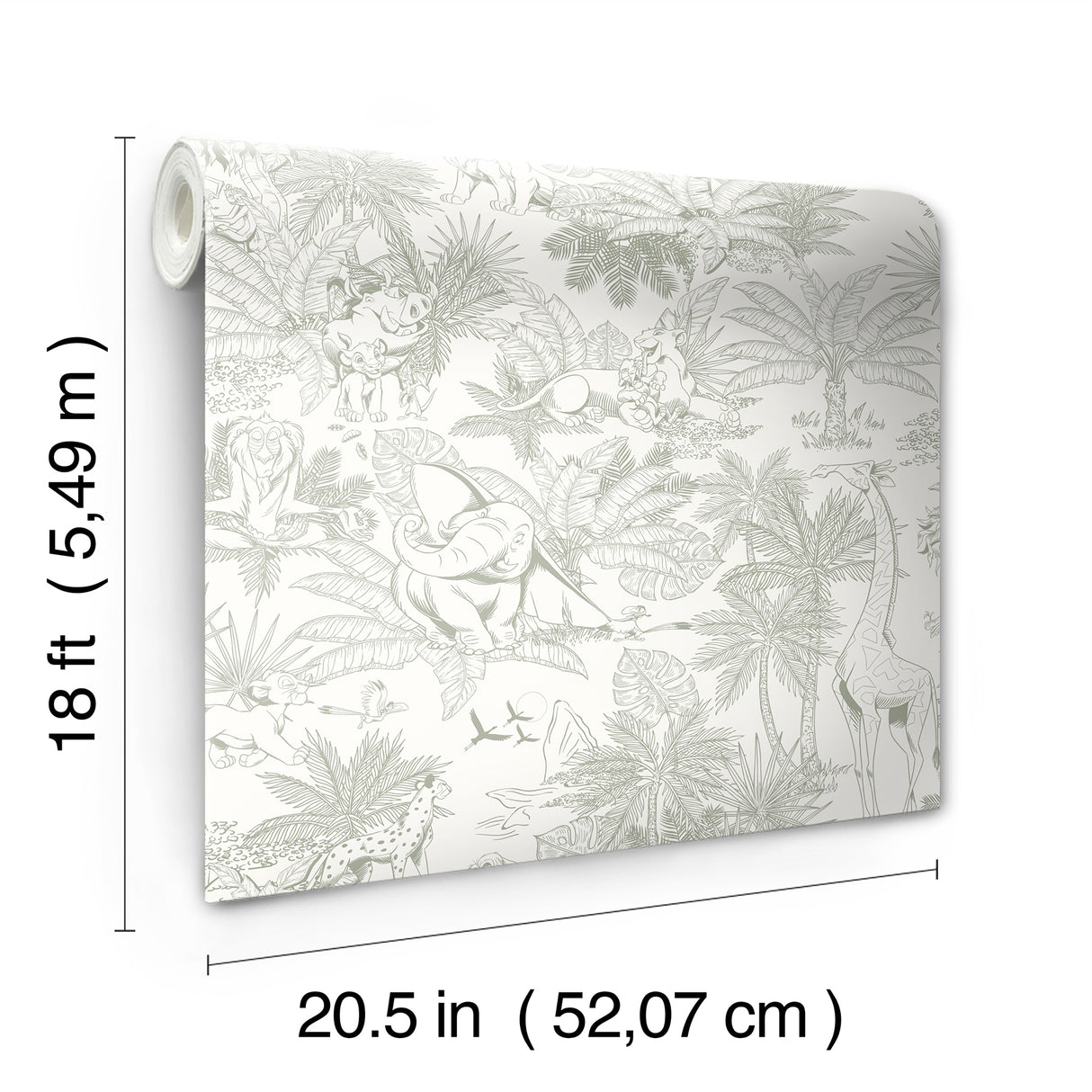 Disney Lion King Tropical Toile Sage by RoomMates Fully Removable Repositionable Peel and Stick Safari Kids Wallpaper - RMWS1387