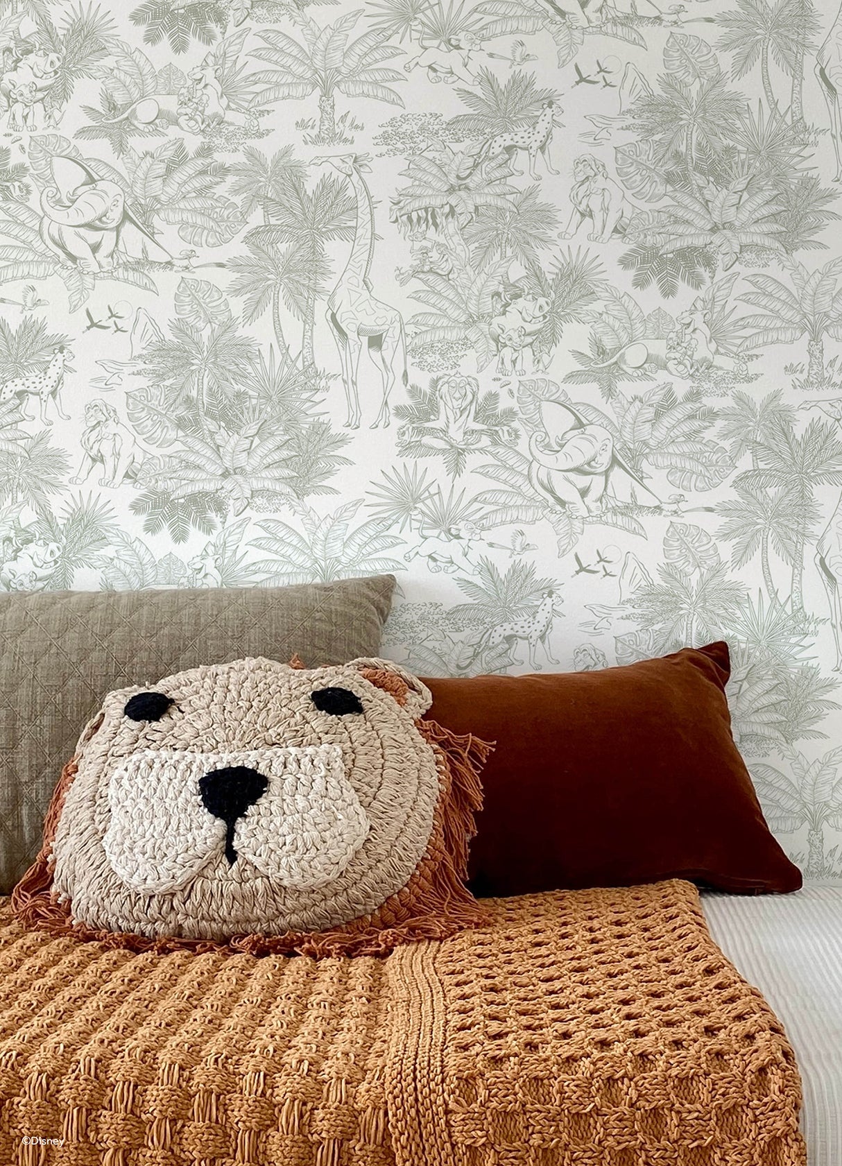 Disney Lion King Tropical Toile Sage by RoomMates Fully Removable Repositionable Peel and Stick Safari Kids Wallpaper - RMWS1387