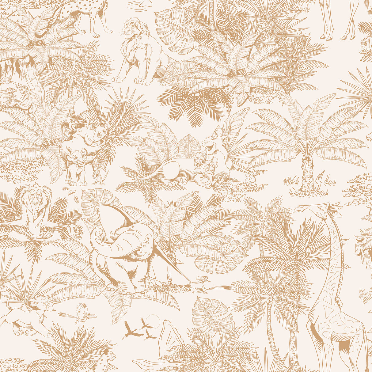 Disney Lion King Tropical Toile Burnt Orange Peel and Stick Wallpaper by RoomMates - RMWS1388