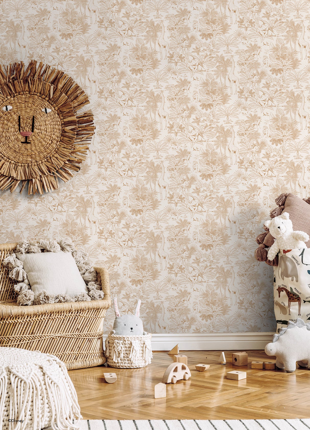 Disney Lion King Tropical Toile Burnt Orange by RoomMates Peel and Stick Kids Wallpaper Roll 20.5in x 18ft - RMWS1388