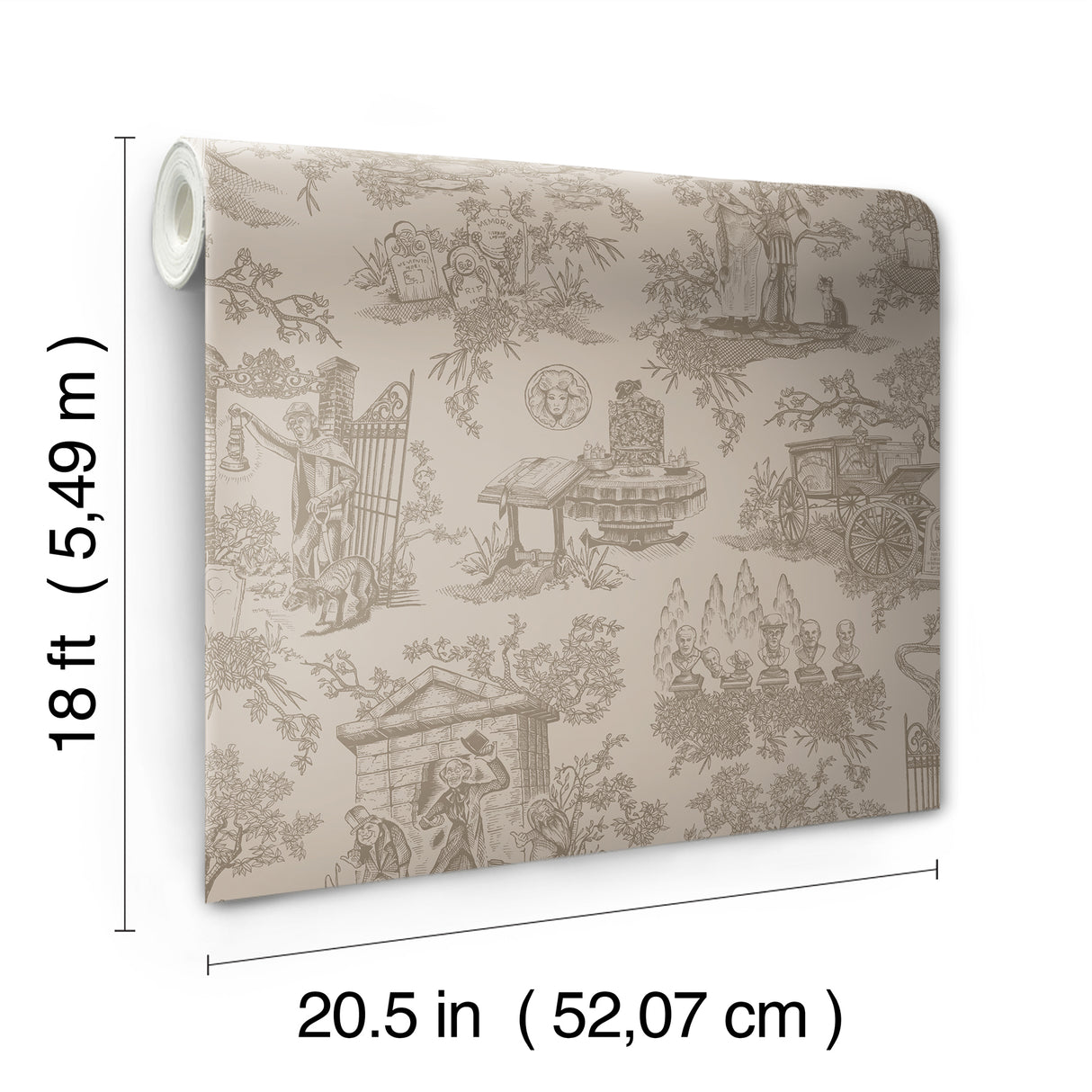 Disney Haunted Mansion Toile Taupe by RoomMates Iconic Spooky Gothic Haunted House Detailed Illustration Peel and Stick Wallpaper - RMWS1390