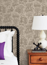 Disney Haunted Mansion Toile Taupe by RoomMates Iconic Spooky Gothic Haunted House Detailed Illustration Peel and Stick Wallpaper - RMWS1390