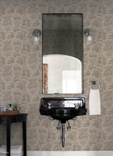 Disney Haunted Mansion Toile Taupe by RoomMates Iconic Spooky Gothic Haunted House Detailed Illustration Peel and Stick Wallpaper - RMWS1390