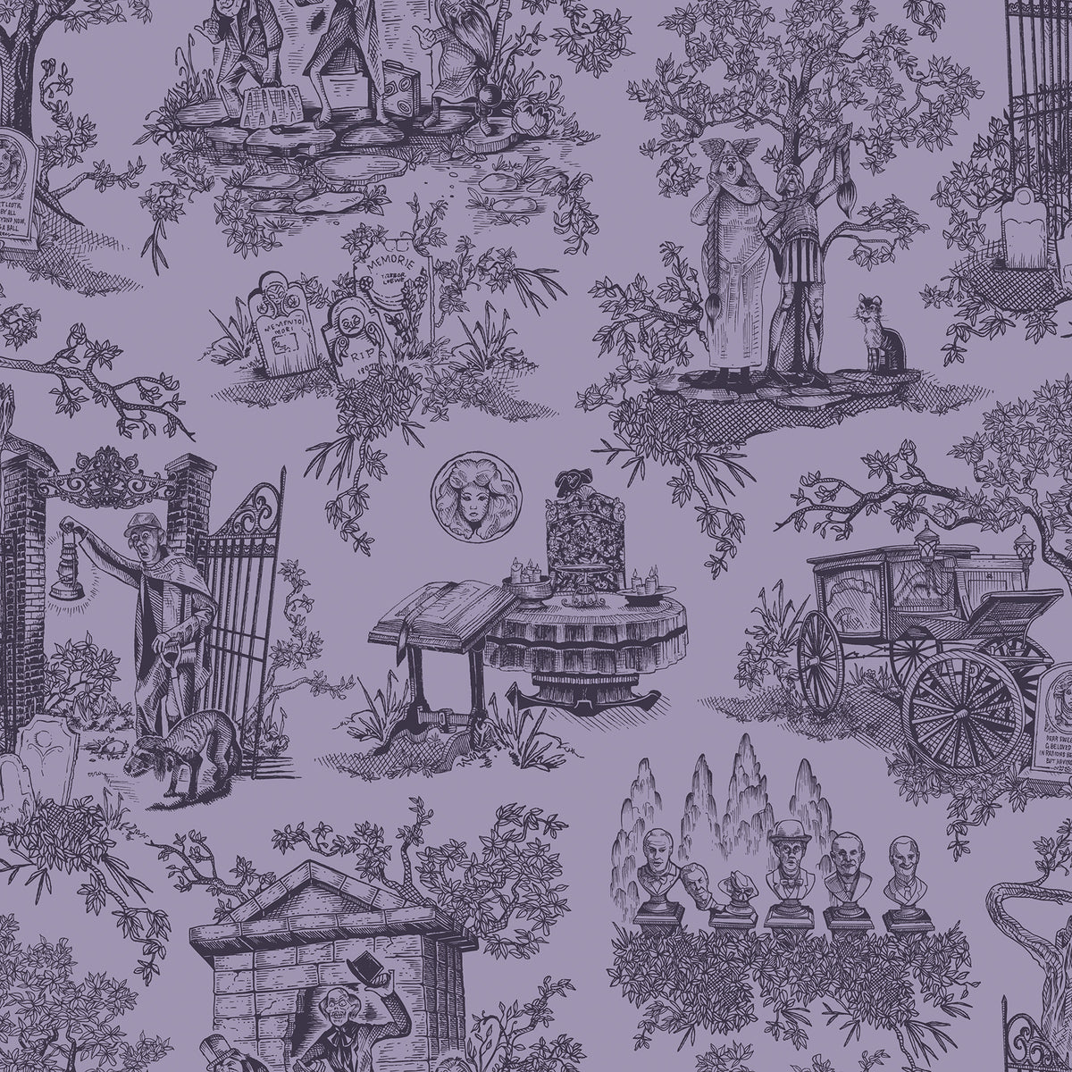 Disney Haunted Mansion Toile Purple Peel and Stick Wallpaper by RoomMates - RMWS1391