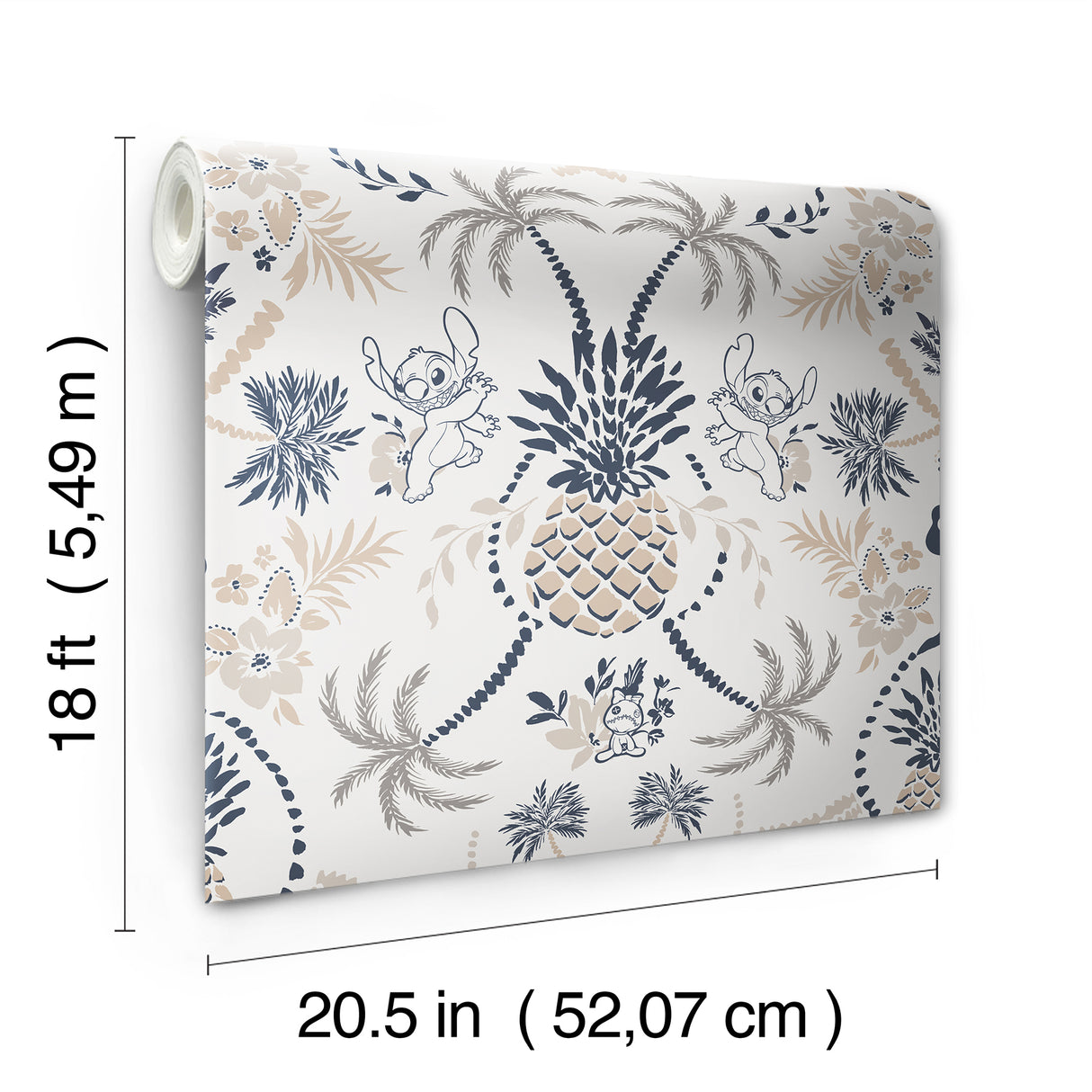 Disney Stitch Pineapple Damask Taupe and Blue by RoomMates Lilo and Stitch Tropical Island Peel and Stick Wallpaper - RMWS1392