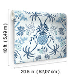 Disney Stitch Pineapple Damask Blue by RoomMates Lilo and Stitch Tropical Beach Peel and Stick Wallpaper Roll, 20.5 in x 18 ft - RMWS1393