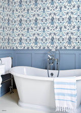 Disney Stitch Pineapple Damask Blue by RoomMates Lilo and Stitch Tropical Beach Peel and Stick Wallpaper Roll, 20.5 in x 18 ft - RMWS1393