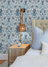 Disney Stitch Pineapple Damask Blue by RoomMates Lilo and Stitch Tropical Beach Peel and Stick Wallpaper Roll, 20.5 in x 18 ft - RMWS1393