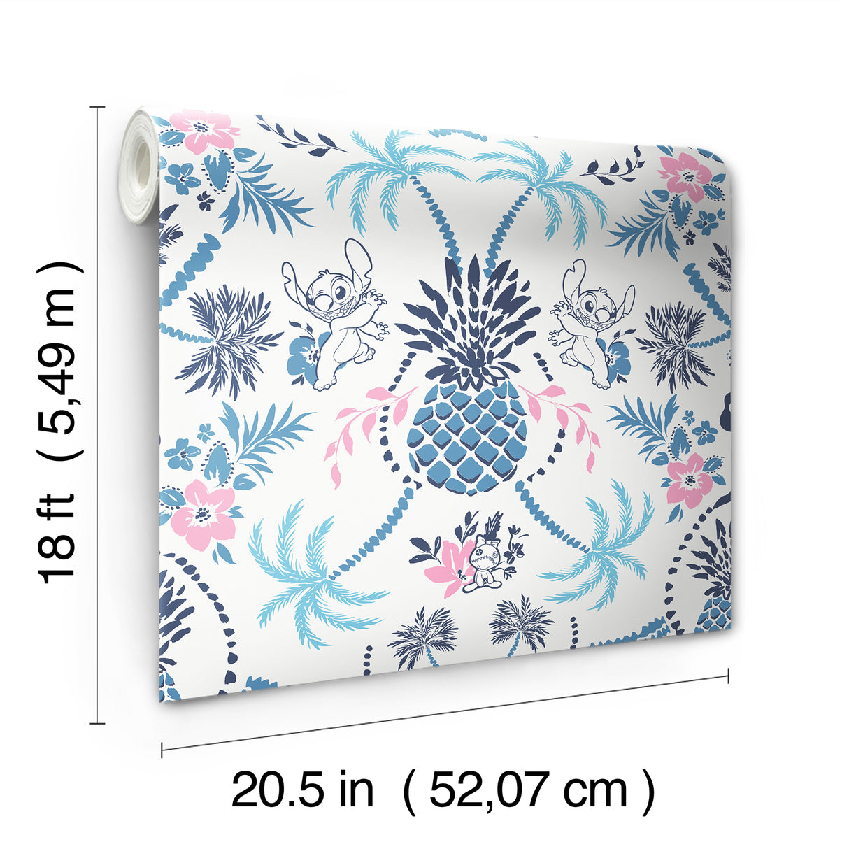 Disney Stitch Pineapple Damask Blue and Pink by RoomMates Lilo and Stitch Tropical Island Peel and Stick Wallpaper - RMWS1394