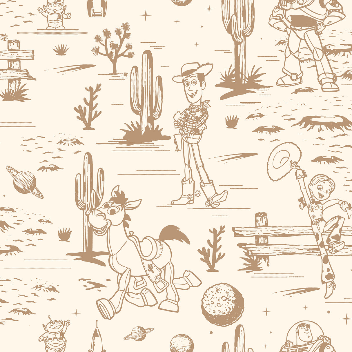 Disney Toy Story Toile Brown Peel and Stick Wallpaper by RoomMates - RMWS1395