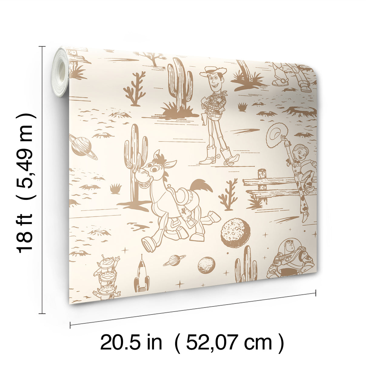 Disney Toy Story Toile Brown Peel and Stick Wallpaper by RoomMates Fully Removable Kids Western Desert Character Scene Wallpaper - RMWS1395