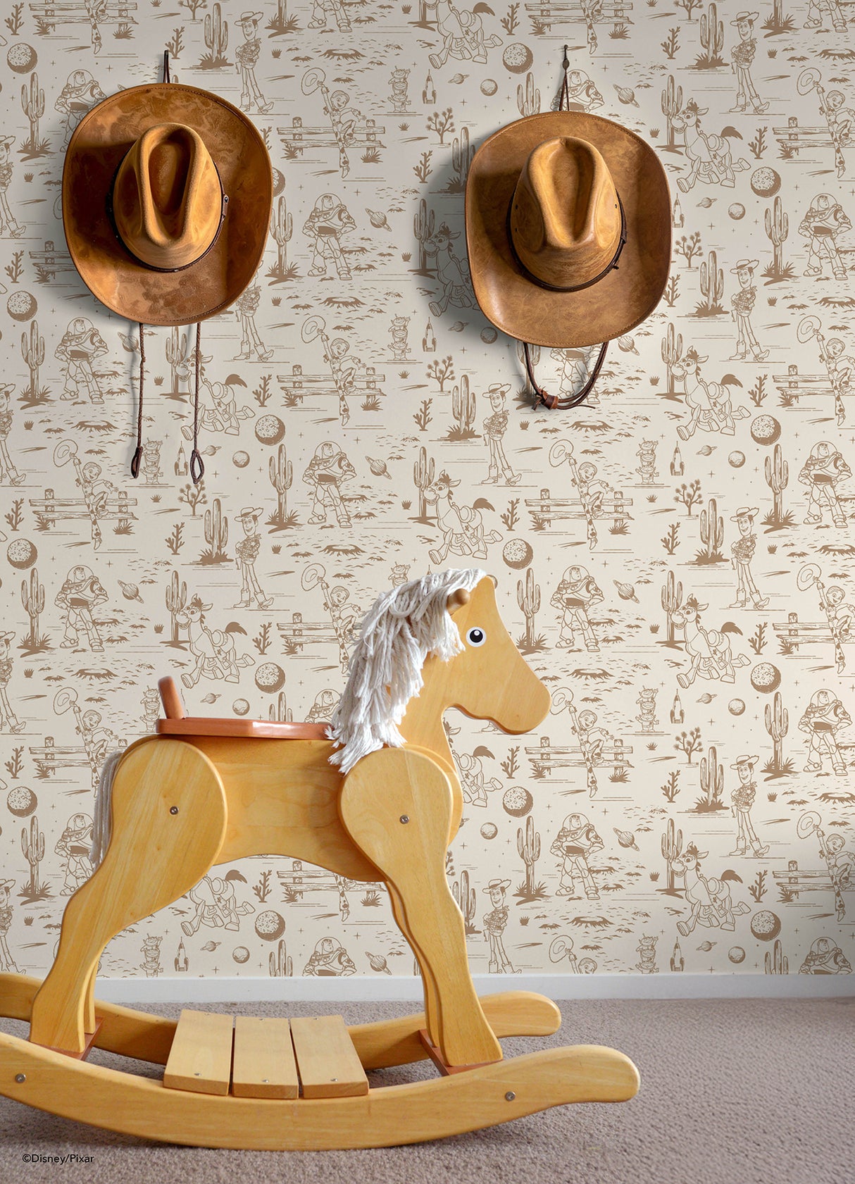 Disney Toy Story Toile Brown Peel and Stick Wallpaper by RoomMates Fully Removable Kids Western Desert Character Scene Wallpaper - RMWS1395