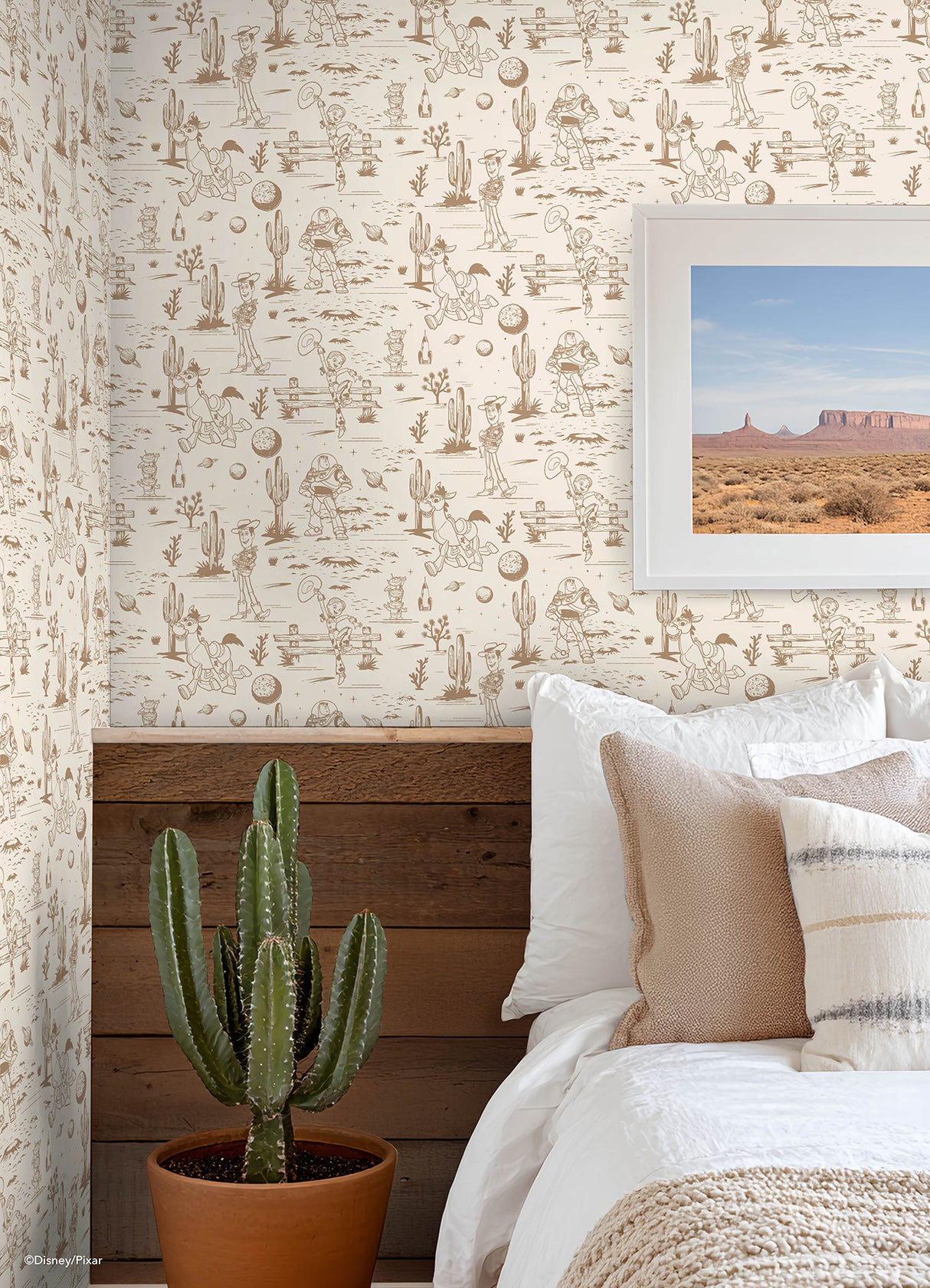 Disney Toy Story Toile Brown Peel and Stick Wallpaper by RoomMates Fully Removable Kids Western Desert Character Scene Wallpaper - RMWS1395