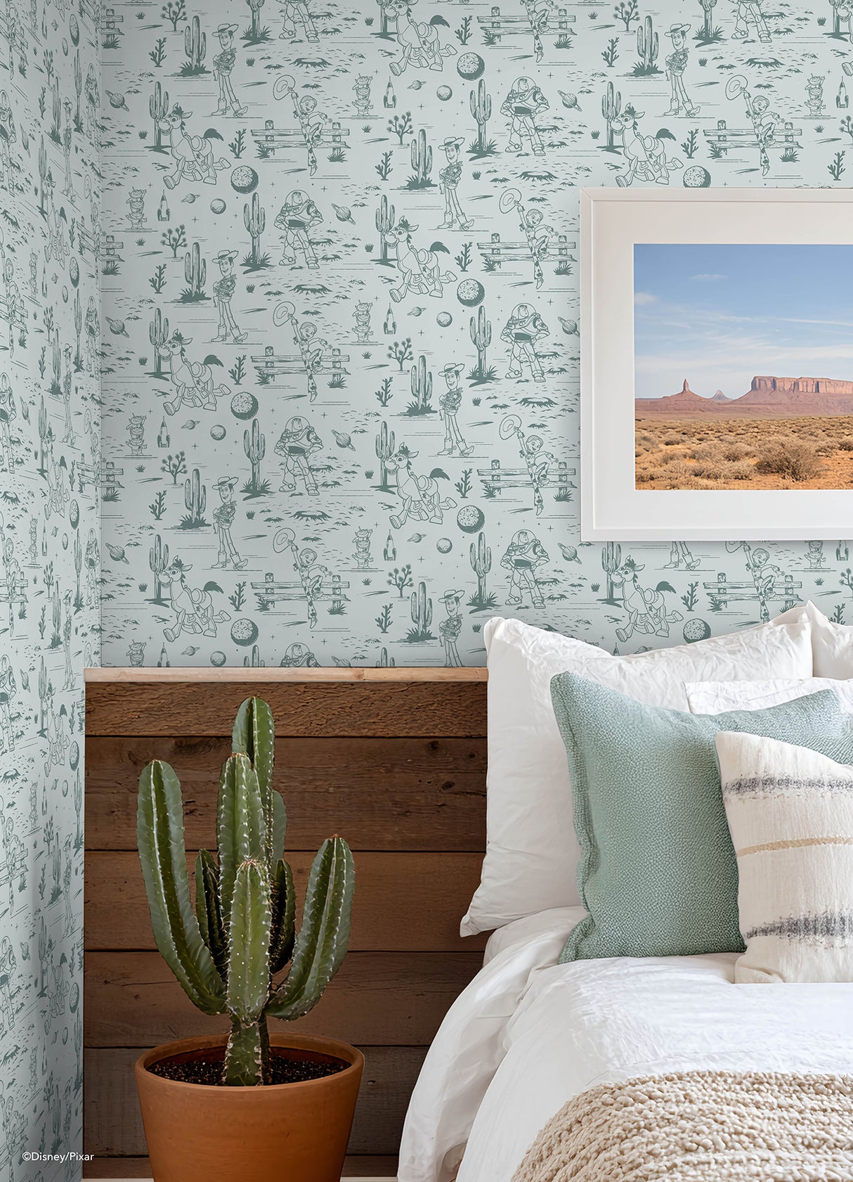 Disney Toy Story Toile Teal by RoomMates Western Desert Kids Character Peel and Stick Wallpaper - RMWS1396