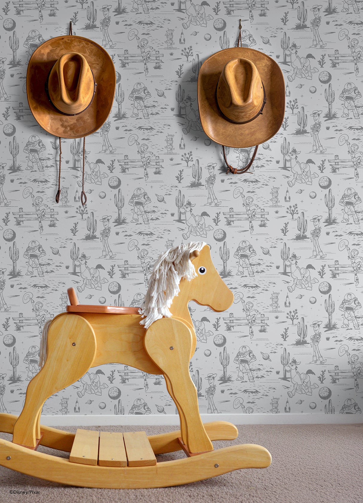 Disney Toy Story Toile Grey by RoomMates Kids Peel and Stick Removable Wallpaper Featuring Woody Buzz Lightyear and Friends - RMWS1397