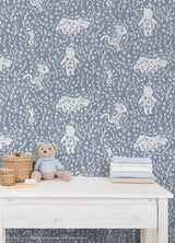 Disney Winnie the Pooh Block Print Blue by RoomMates Peel and Stick Wallpaper for Nursery and Kids Rooms Hundred Acre Wood - RMWS1398