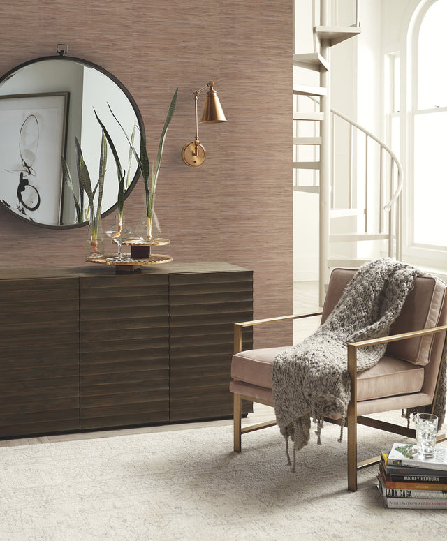 Lustrous Grasscloth Brown Wallpaper with Faux Grasscloth Texture - York RN1057LW