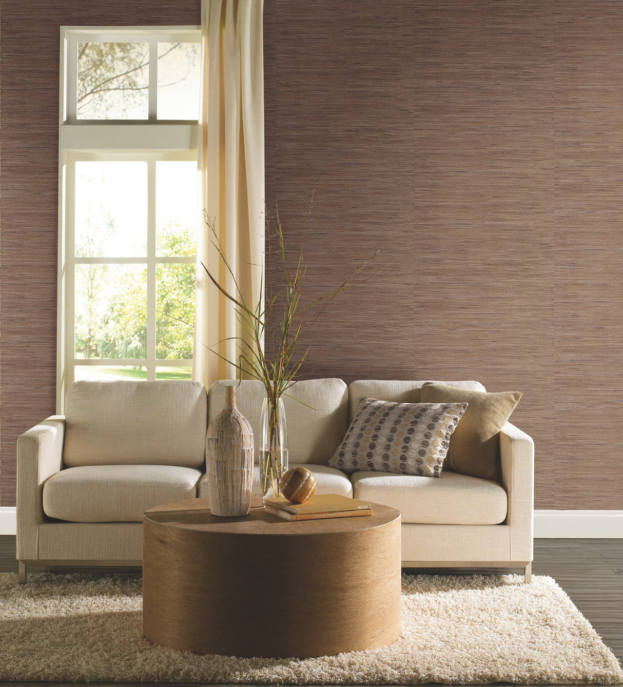 Lustrous Grasscloth Brown Wallpaper with Faux Grasscloth Texture - York RN1057LW