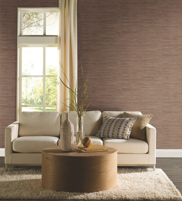 Lustrous Grasscloth Brown Wallpaper with Faux Grasscloth Texture - York RN1057LW