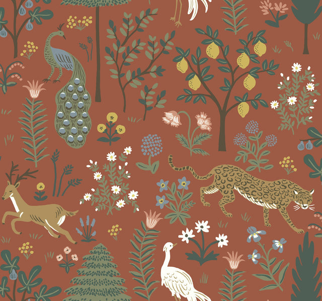 Menagerie Brown Wallpaper with Whimsical Animal & Floral Pattern - York RP7301