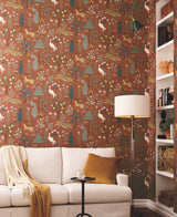 Menagerie Brown Wallpaper with Whimsical Animal & Floral Pattern - York RP7301