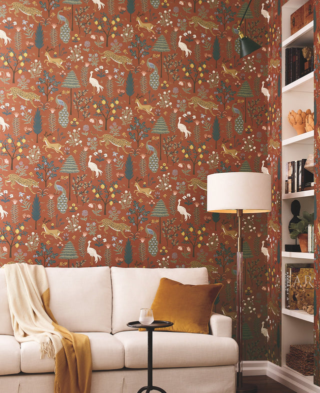 Menagerie Brown Wallpaper with Whimsical Animal & Floral Pattern - York RP7301