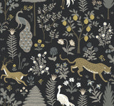 Menagerie Blue Wallpaper with Lush Animal and Floral Drop-Match Pattern - York RP7302