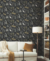 Menagerie Blue Wallpaper with Lush Animal and Floral Drop-Match Pattern - York RP7302