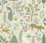 Menagerie Beige Wallpaper with Whimsical Forest Animal and Floral Motif - York RP7303