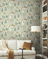 Menagerie Beige Wallpaper with Whimsical Forest Animal and Floral Motif - York RP7303