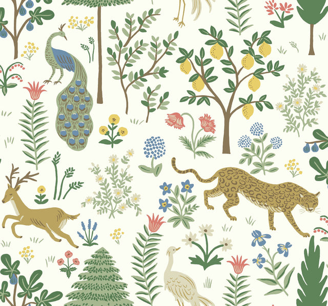 Menagerie White & Brown Wallpaper with Enchanted Forest Animals Non Woven - York RP7305