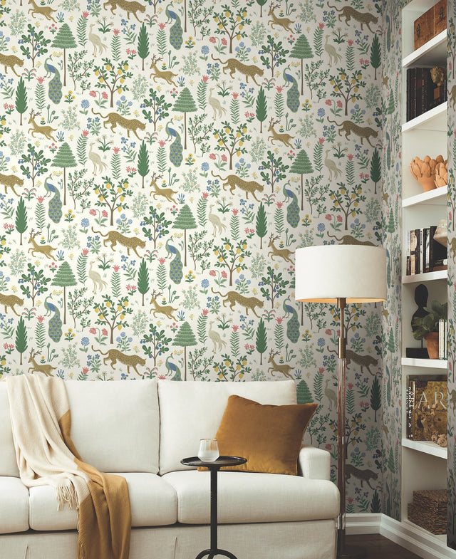Menagerie White & Brown Wallpaper with Enchanted Forest Animals Non Woven - York RP7305