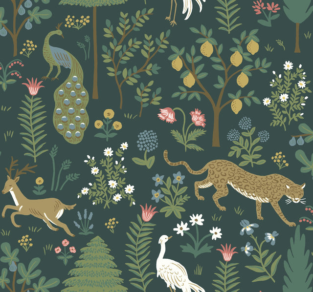 Menagerie Blue Wallpaper with Animals Forest Pattern - York RP7306