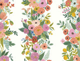 Garden Party Trellis White & Dark Pink Wallpaper with Floral Botanical Stripe - York RP7310